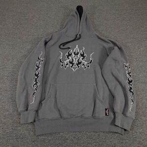 Vintage Sapphire Lounge Hoodie Mens Large Gray Tribal Flame Graphic Pullover Y2K